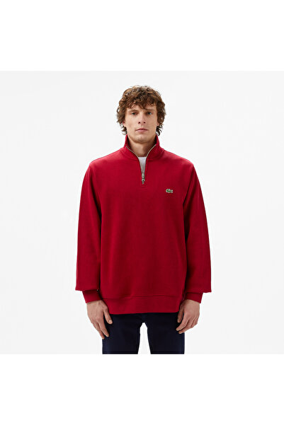 Lacoste Erkek Classic Fit Yarım Fermuarlı Bordo Sweatshirt
