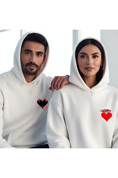 Gölge Store Ανδρικό φούτερ με κουκούλα για την ημέρα του Αγίου Βαλεντίνου Slimfit με καρδιά διαβόλου 7018E