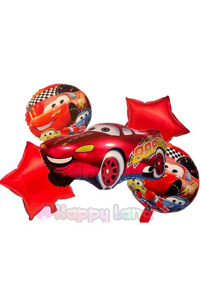 Happyland Set of 5 Cars Lightning Mcqueen Foil Balloons - Birthday Concept Ornaments