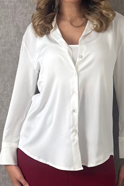 Mucios Sedef Düğmeli Saten Gömlek