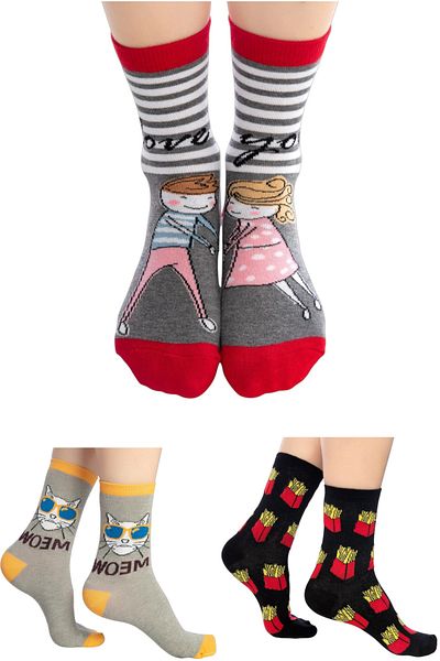 Fanilam Women's Patterned Socks - Colorful & Comfortable Cotton Socks (Set of 3)