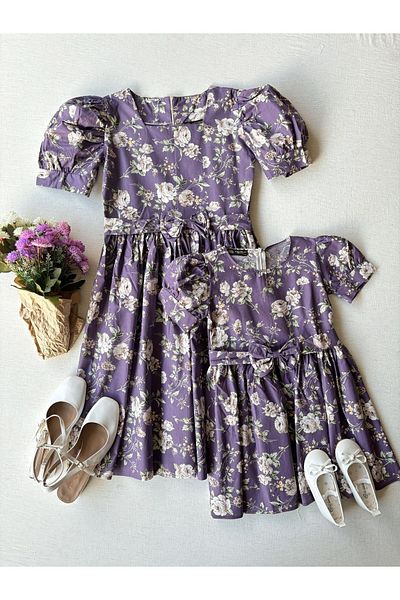 KÜÇÜĞÜM BUTİK Purple Rose Mother-Daughter Dress Combination (SOLO FOR SALE)