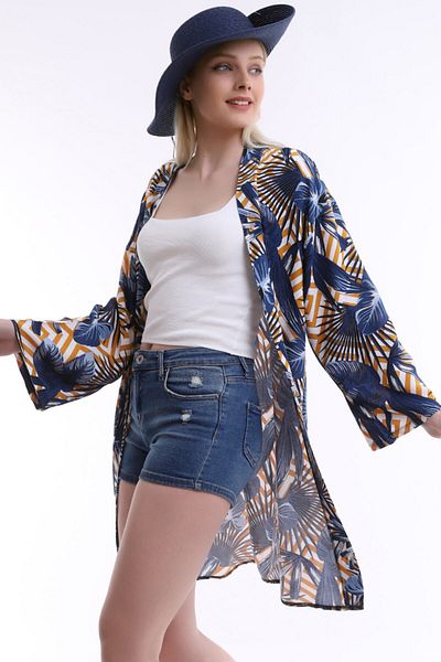 ÇEÇİM Kimono din viscoză cu mânecă largă cu model Zyn-58043