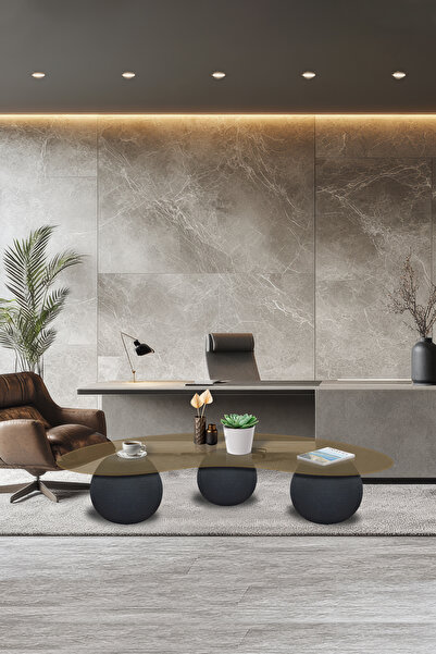 Decorita Cam Orta Sehpa | 3 Toplu Cam Sehpa | Bronz Cam | Polisitiren Ayaklı ...