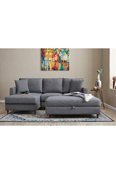 Vivense Eva Serisi Yataklı Puflu Köşe Koltuk, Gri, Sol Köşe