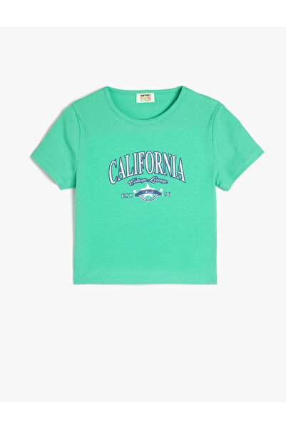 Koton تي شيرت قطني قصير الأكمام برقبة دائرية مطبوع عليه كاليفورنيا