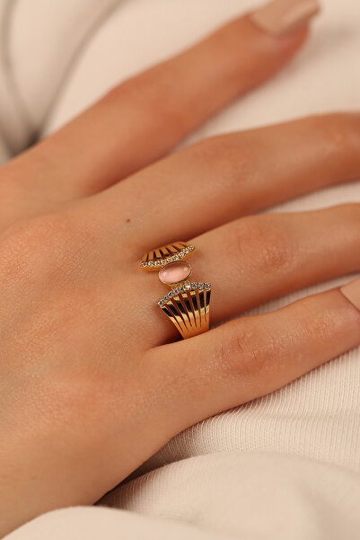 Çgk Çiğdem Gürel Kuyumculuk Pembe Taşlı Tarz Altın Yüzük