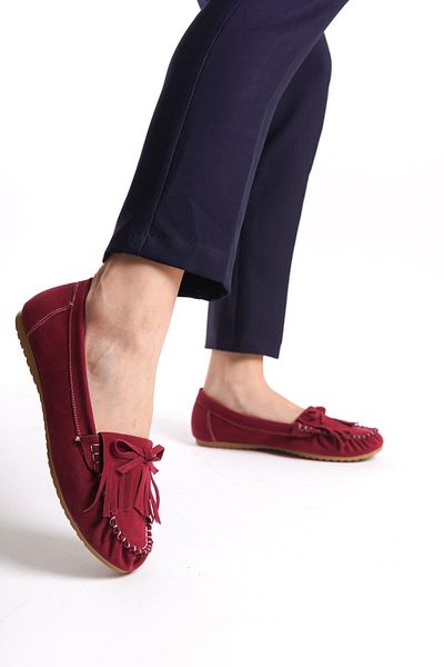 Aymood Balerini de zi cu zi pentru femei din piele intoarsa burgundy - PS-100