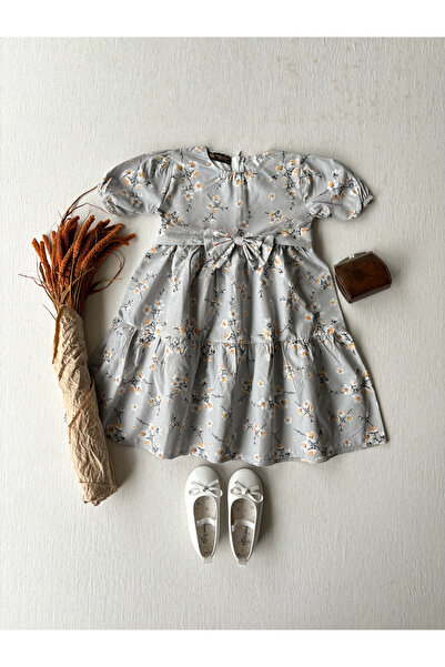 KÜÇÜĞÜM BUTİK Gray Color Spring Branch Mother-Daughter Combination Poplin Layered Dress