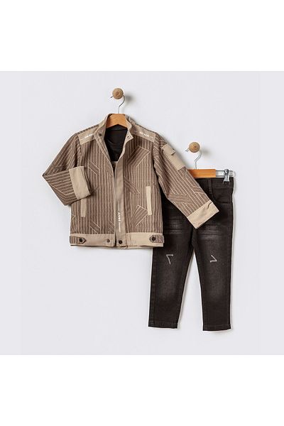 tipycix kids wear Cotton Woven Jacket Jeans Pants Combed Cotton T-Shirt 3 Piece Set