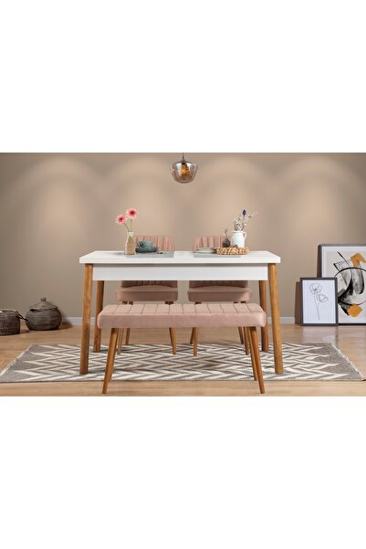 Vivense STORMİ MASA TAKIMI, BEYAZ ATLANTİK TAŞ RENGİ, 120X75