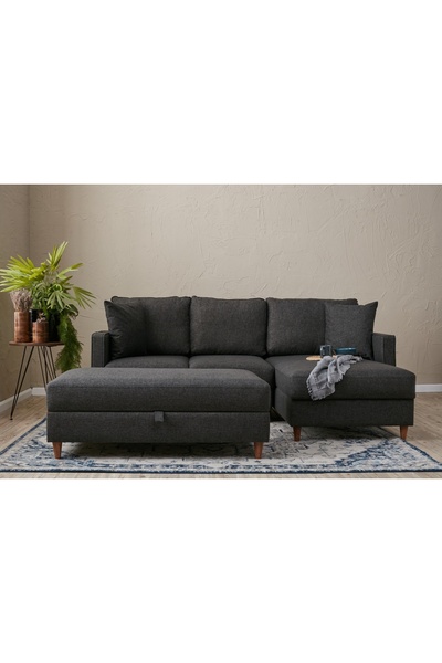 Vivense EVA SERİSİ YATAKLI PUFLU KÖŞE KOLTUK, ANTRASİT, SAĞ KÖŞE