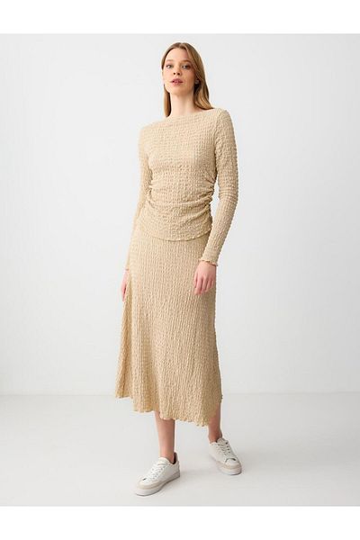 Jimmy Key Mink Slim Fit Boat Neck Patterned Knitted Blouse