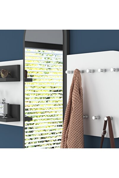 Rani Mobilya Rani P3 Aynalı Duvar Askısı Boy Aynası Antrasit - Beyaz Vestiyer