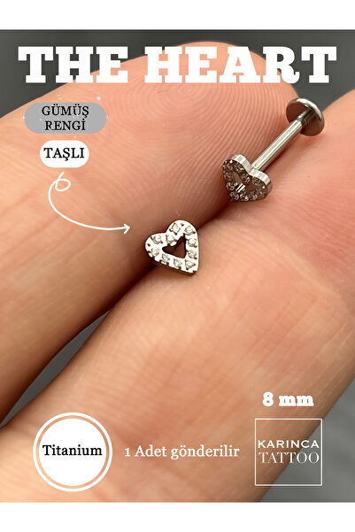 Karınca Piercing Minimal Kalp Zirkon Taşlı Titanyum Tragus Piercing Flat Conc...