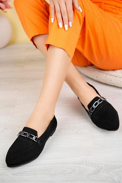 Aymood Stoned Pointed Toe Knitwear Ballerina B Black Textile B Black Textile B Black Textile