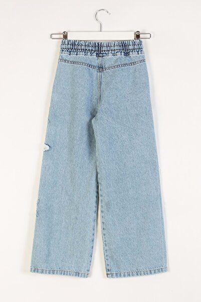 wakawakakidsstore Kız Çocuk Mavi Kot Pantolon Yıldız Nakışlı - 4-5 Yaş | Yüksek Bel, Bol Paça