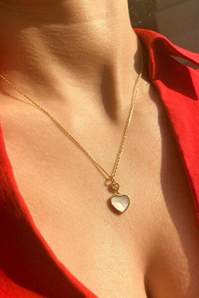 Spossy Silver Jewelry 925 Ayar Gümüş, 14 Ayar Gold, Taşlı Kalp Kolye, Sevgili...