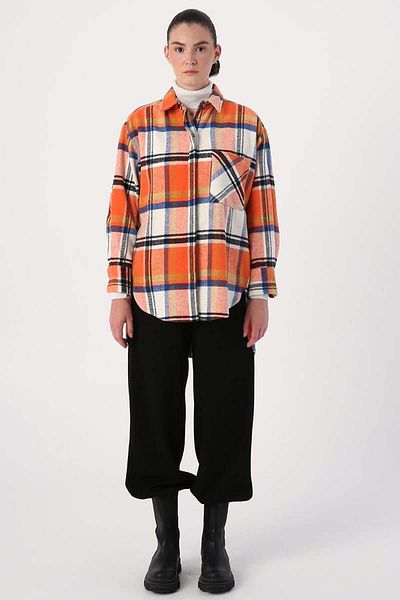 ALLDAY Orange-Ecru-Comfortable Fit Shirt Tunic