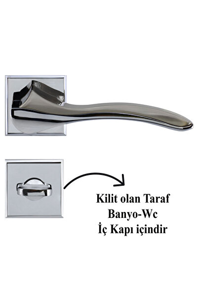 Badem10 (1 TAKIM) Kilitlenebilir Bilecik Wc Banyo Kapı Kolu Krom Inox Sağa Sola Uygun Iç Dış Wc Kapısı