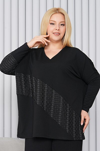Siyezen Büyük Beden File Detaylı Oversize Bluz
