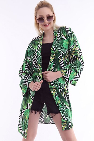 ÇEÇİM Kadın Desenli Geniş Kol Viskon Kimono Zyn-58043