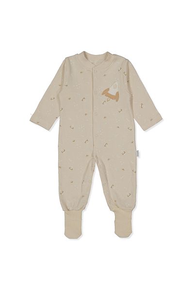 Bebetto Beige Interlok Dream Big Jumpsuit with Socks and Print T3856