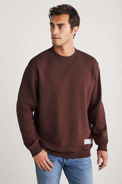 GRIMELANGE Travis Men's Organic Fabric Soft Regular Fit Round Neck Brown Sweatshirt