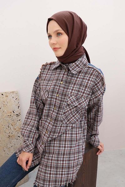 ALLDAY Mint-Orange-Denim Garnished Tweed Shirt Tunic