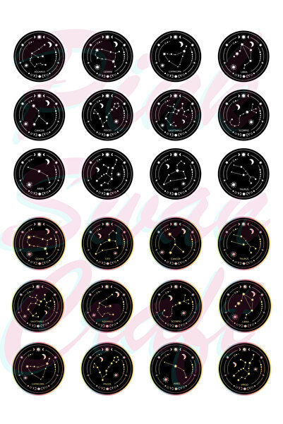 Pink Swan Craft Set de autocolante cu icoane zodiacale alb-negru și colorate,...