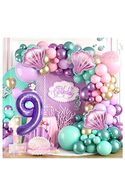 BİDOLUMUTLULUK Deniz Kızı Konsept Mor Rakamlı Doğum Günü Seti