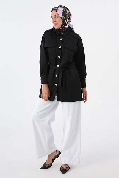 ALLDAY Black-Applique Pocket Shirt Tunic