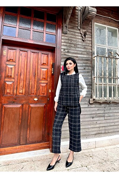 KÜÇÜĞÜM BUTİK Black Color Tweed Vest-Pants Set (Set of 2)