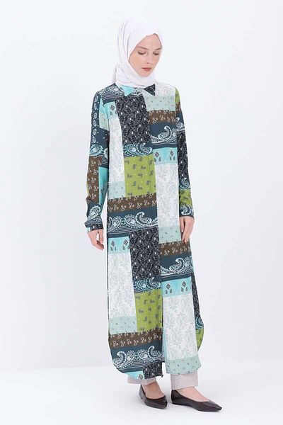 ALLDAY Green-White-Patterned Shirt Tunic