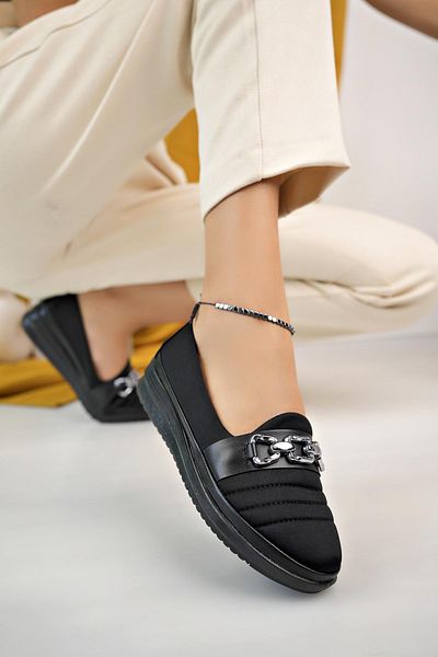 Aymood Black Classic Comfortable Mother's Shoes - Babet Model