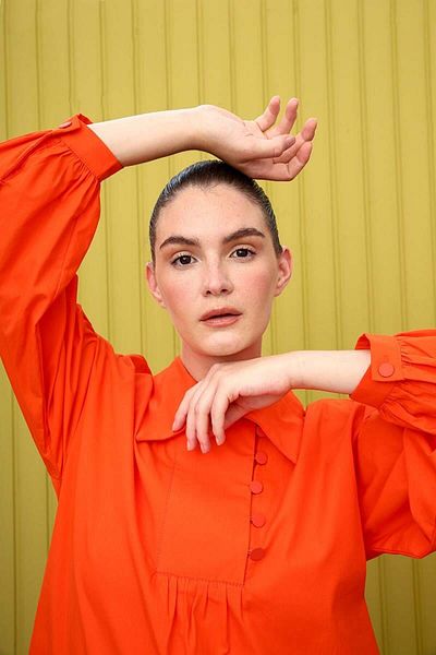 ALLDAY Dark Orange-Shirt Collar Drawstring Detailed Oversize Tunic