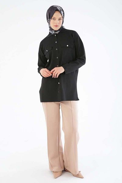 ALLDAY Black-Thin Knitwear Shirt Tunic