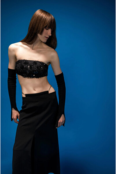 KAMEYA Önden Yırtmaçlı Bel Zinciri Detaylı Kırmızı Etek