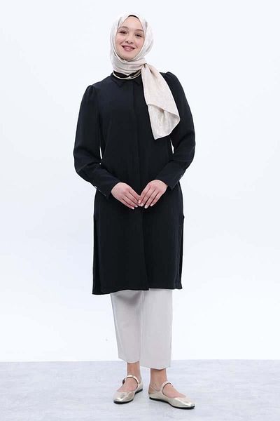 ALLDAY Black-Metal Button Detailed Placket Shirt Tunic