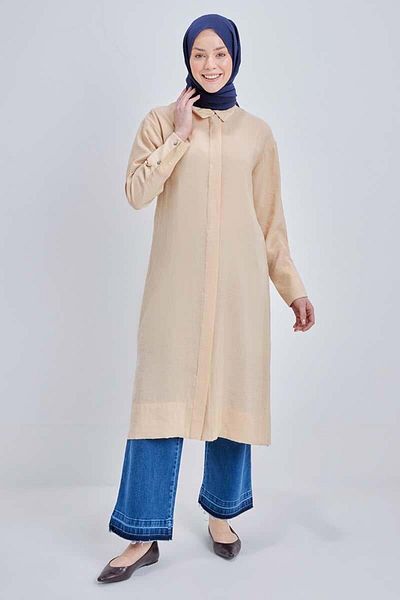 ALLDAY Beige-Stone Button Modal Shirt Tunic
