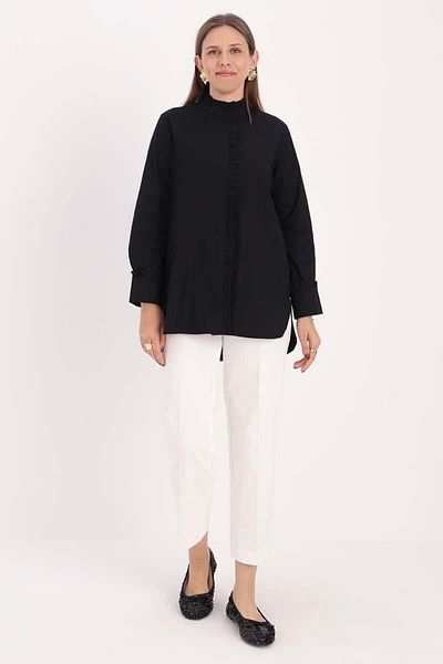 ALLDAY Black-Cotton Ruffle Shirt Tunic