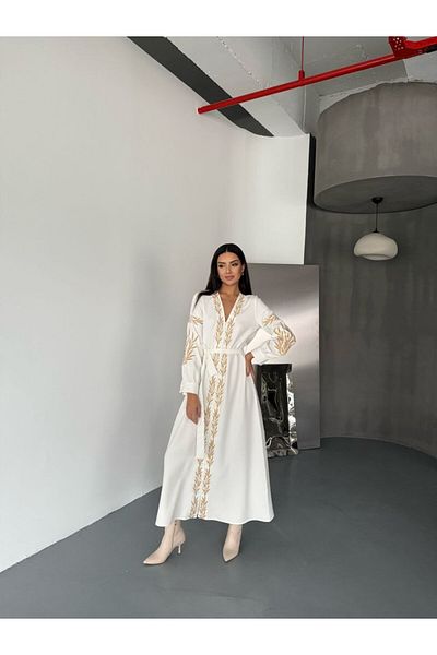 suphias Atlas Fabric&Embroidery Detail Dress(Sash Included)