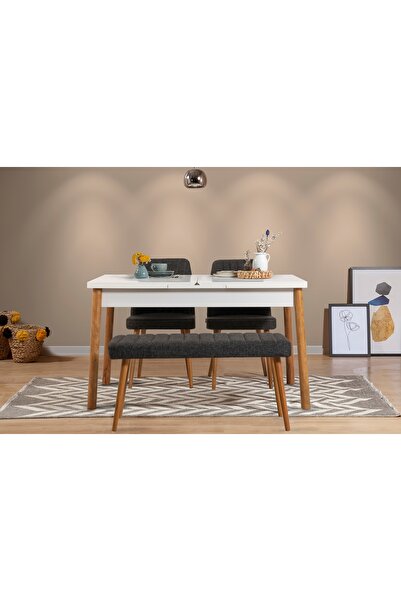 Vivense STORMİ AÇILIR MASA TAKIMI, BEYAZ ATLANTİK ANTRASİT 1053, 120x75