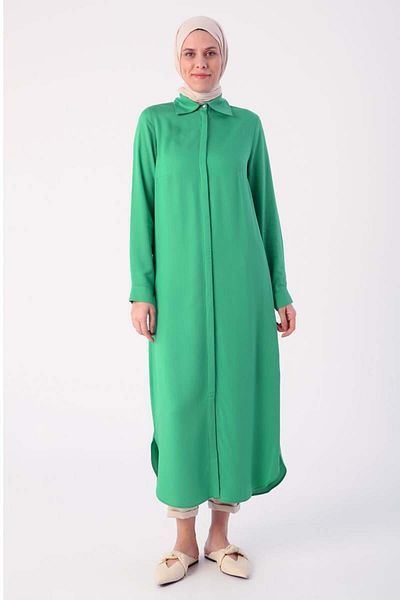 ALLDAY Grass Green-Hidden Placket Shirt Tunic