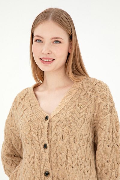 U.S. Polo Assn. Women's Sand Melange Knitwear Cardigan 50293020 -Vr123