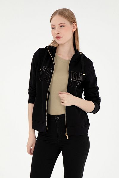 U.S. Polo Assn. Women's Black Hooded Zipper Sweatshirt 50300886 -Vr046