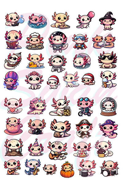 Pink Swan Craft Set de autocolante Kawaii Cute Axolotls - Jurnal de glonțuri,...