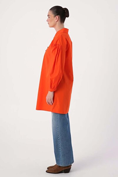 ALLDAY Koyu Turuncu-Gömlek Yakalı Büzgü Detaylı Oversize Tunik
