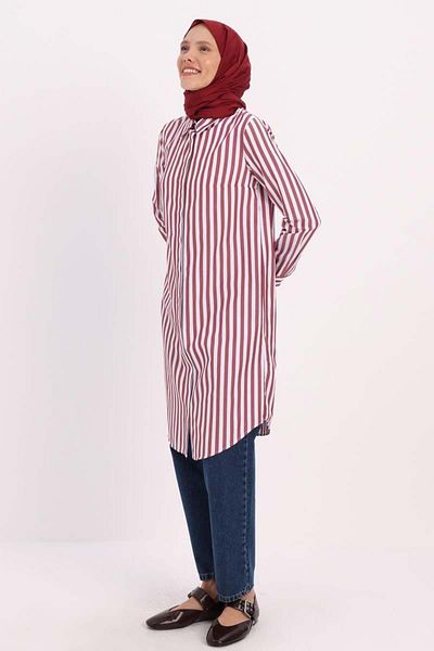 ALLDAY Burgundy-White-Hidden Placket Shirt Tunic