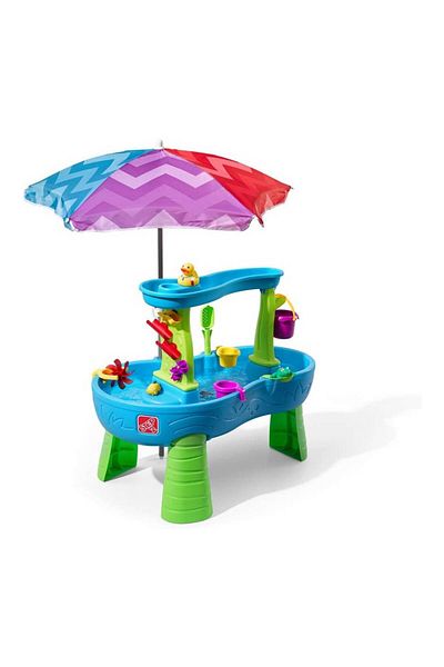 Step 2 Step2 Rain Showers Splash Pond Water Table with Umbrella, Indoor and Outdoor, Rain Shower Wall